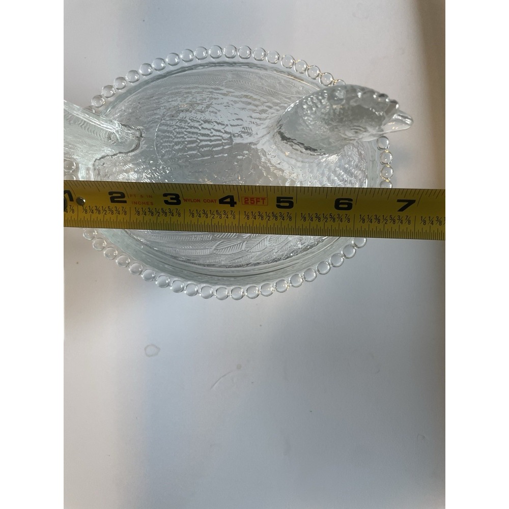 vintage "Hen on Nest" covered candy dish looks clear with a blue tint Perfect 7" - Picture 4 of 10